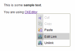 CKEditor's context menu for links