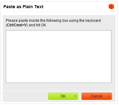 Paste as Plain Text dialog window of CKEditor