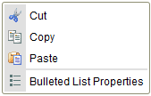 The bulleted list context menu with the Bulleted List Properties option
